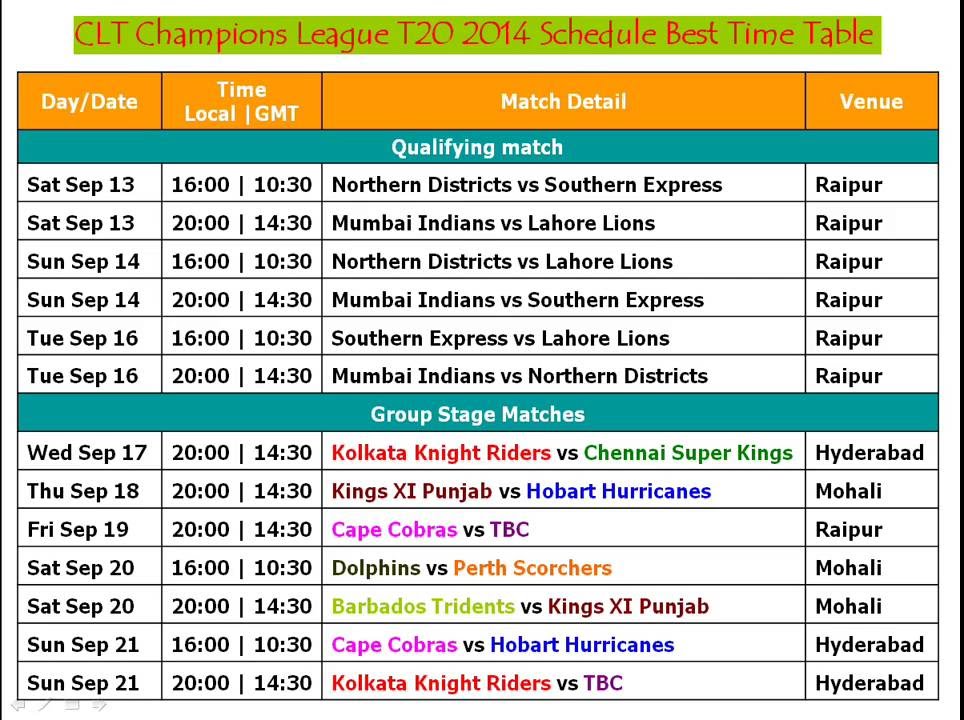 champions league time table