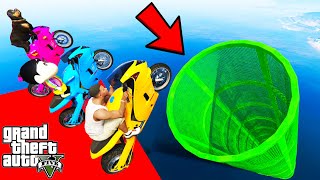 FRANKLIN TRIED IMPOSSIBLE DEEPEST GREEN TUNNEL MEGA PARKOUR RAMP CHALLENGE GTA 5 | SHINCHAN and CHOP