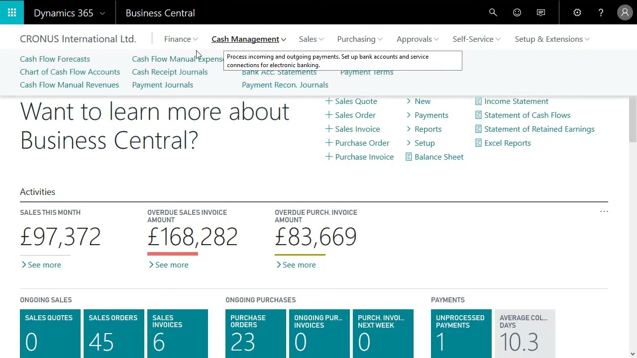 Dynamics 365 Business Central - Cash Receipt Journal and Payment Journal