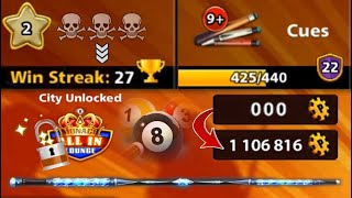 8 ball pool All in 🤯 27 win streak Level 11 Coins 1 Million