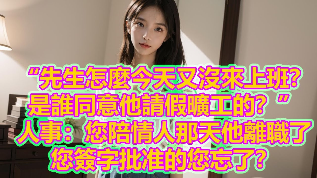 “先生怎麼今天又沒來上班？是誰同意他請假曠工的？”人事：您陪情人那天他離職了。您簽字批准的您忘了？