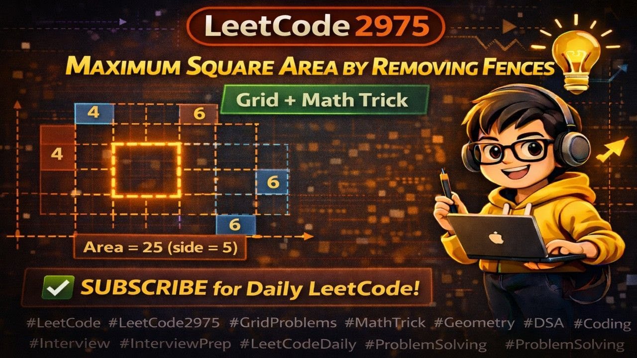 LeetCode 2975 | Maximum Square Area by Removing Fences | Grid + Math Trick