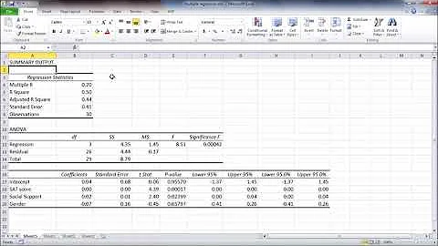 Multiple Regression in Excel   P Value; R Square; Beta Weight; ANOVA table Part 2 of 3