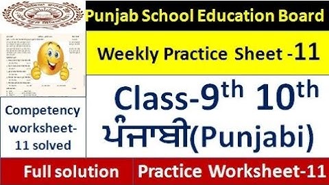 pseb competency based paper class 9th, 10th punjabi worksheet 11 test 2024 practice sheet -11