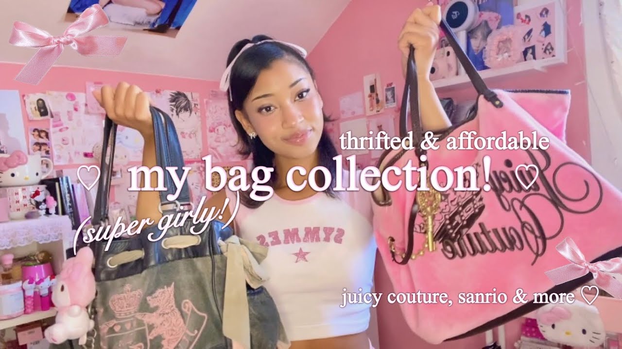 my thrifted bag collection! ♡ (juicy couture, baby phat, sanrio)