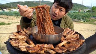 Hot devil spicy Naengmyeon (cold noodles) - Mukbang eating show