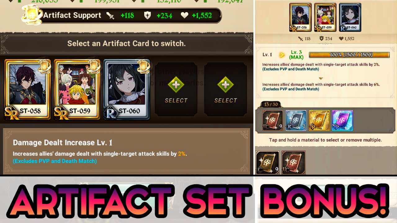 7ds Magic Card Artifact Card Set Bonus Explained?! Best Bonus Set, Plate Cards, etc ...
