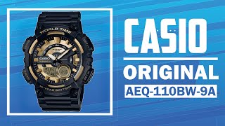 Jam Tangan Casio Original AEQ-110BW-9A - Pria - Digital - Analog - Karet - Hitam - Gold