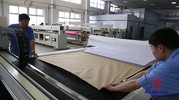 Richpeace spreading machine and computerized cutting machine 富怡精彩视频（CAM全自动裁剪设备铺布机+裁床）