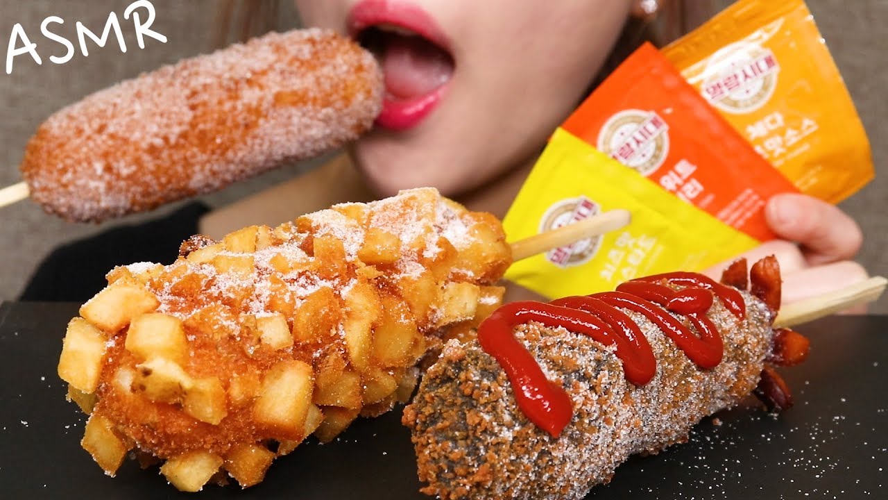 [ASMR] KOREAN corndog !! EATING REALSOUNDS MUKBANG (No Talking) // 명량 핫도그 !!