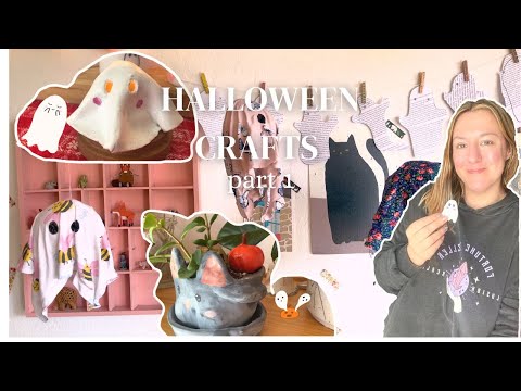 Halloween diy 🕸️ mini pumpkins, ghost pin, ghost candle cover, garland, fabric ghosts, spooky candle