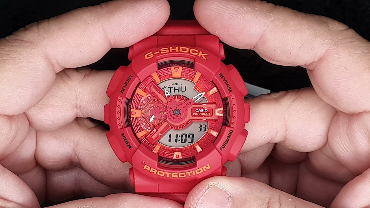 Red Casio G-Shock Ana-Digi Anti-Magnetic Watch GA110AC-4A - YouTube