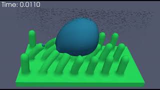 A wetting droplet slides over elastic pillars of a microstructured surface