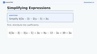 MTH1W-C1.4 · Simplify 4(2a − 3) − 2(a − 5) + 3a