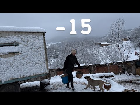 KÖYDE YAŞAM.. KAR YAĞDI -15 DONDUK 🥶