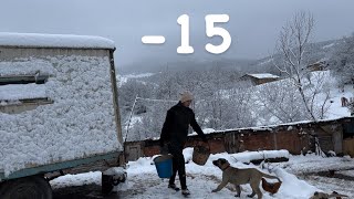 Köyde Yaşam Kar Yağdi -15 Donduk 