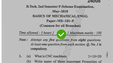 2018 Mdu BTech 2nd Sem Basic of Mechanical Engineering Question Paper #MduQuestionPaper