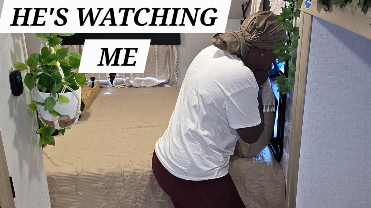 rv tiny living | camping with my akita dog & this man keeps watching me & asking if I'm ALONE!
