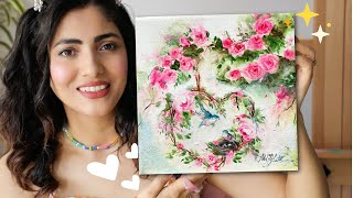 Love birds in Rose garden , Watercolour Painting Tutorial , STEP BY STEP !