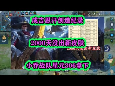 成吉思汗創造紀錄，2000天沒出新皮膚，小喬戰隊星元306拿下