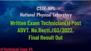 Csir Npl Technician1 Final Result Final Answer Key Out Check Merit List Cut Off