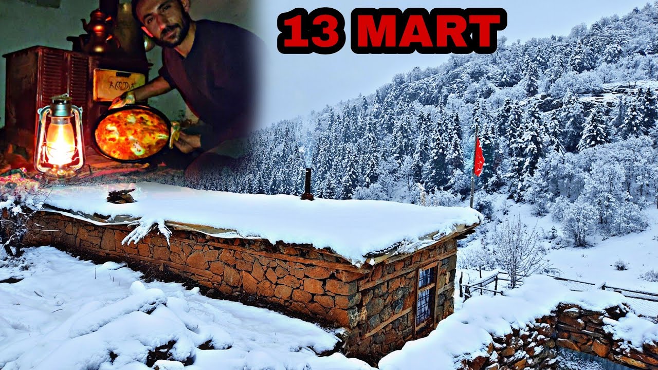 DAĞ EVİ KAR KAMPI MUHTEŞEM MANZARA~PEYNİRLİ SOBA EKMEĞİ/4k video