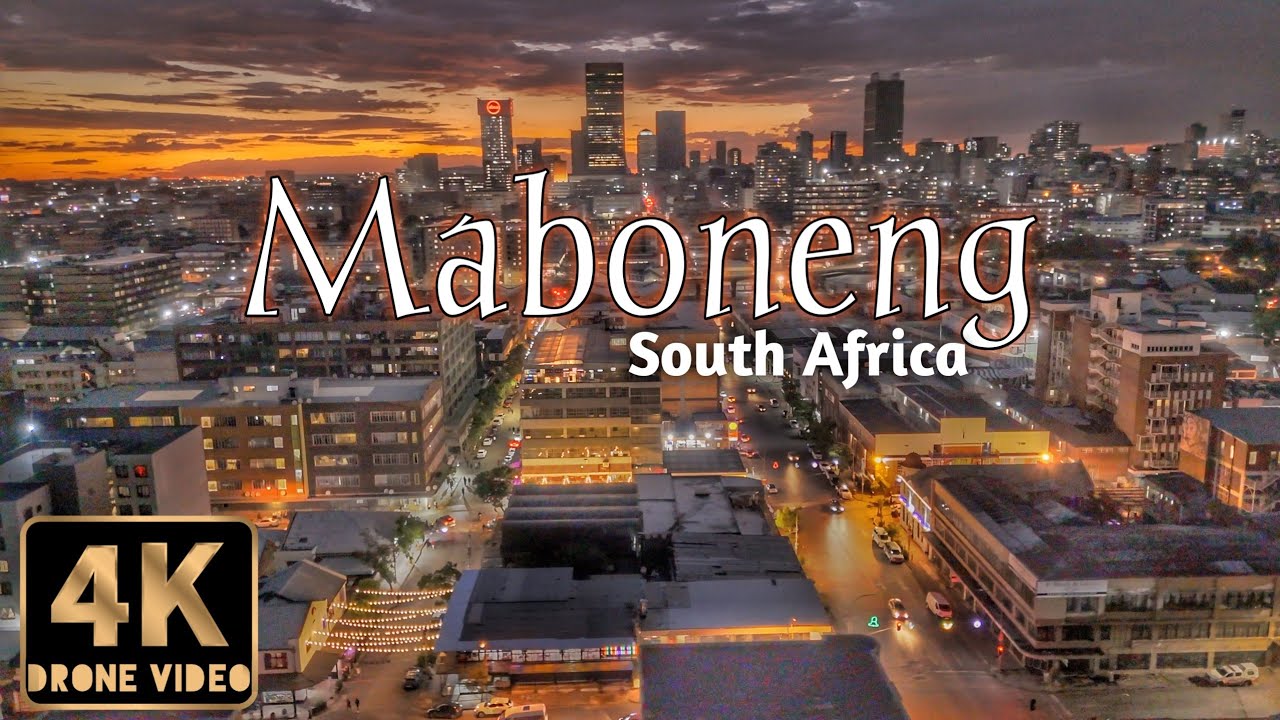Район Мабоненг, Йоханнесбург, Южная Африка: закат 🌅 и ночь 🌃 4K HDR с дрона
