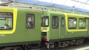 Dublin Pearse HD-Irish Rail 8100 class Dart no.8129+8138+8125 arrive & 29027 departs