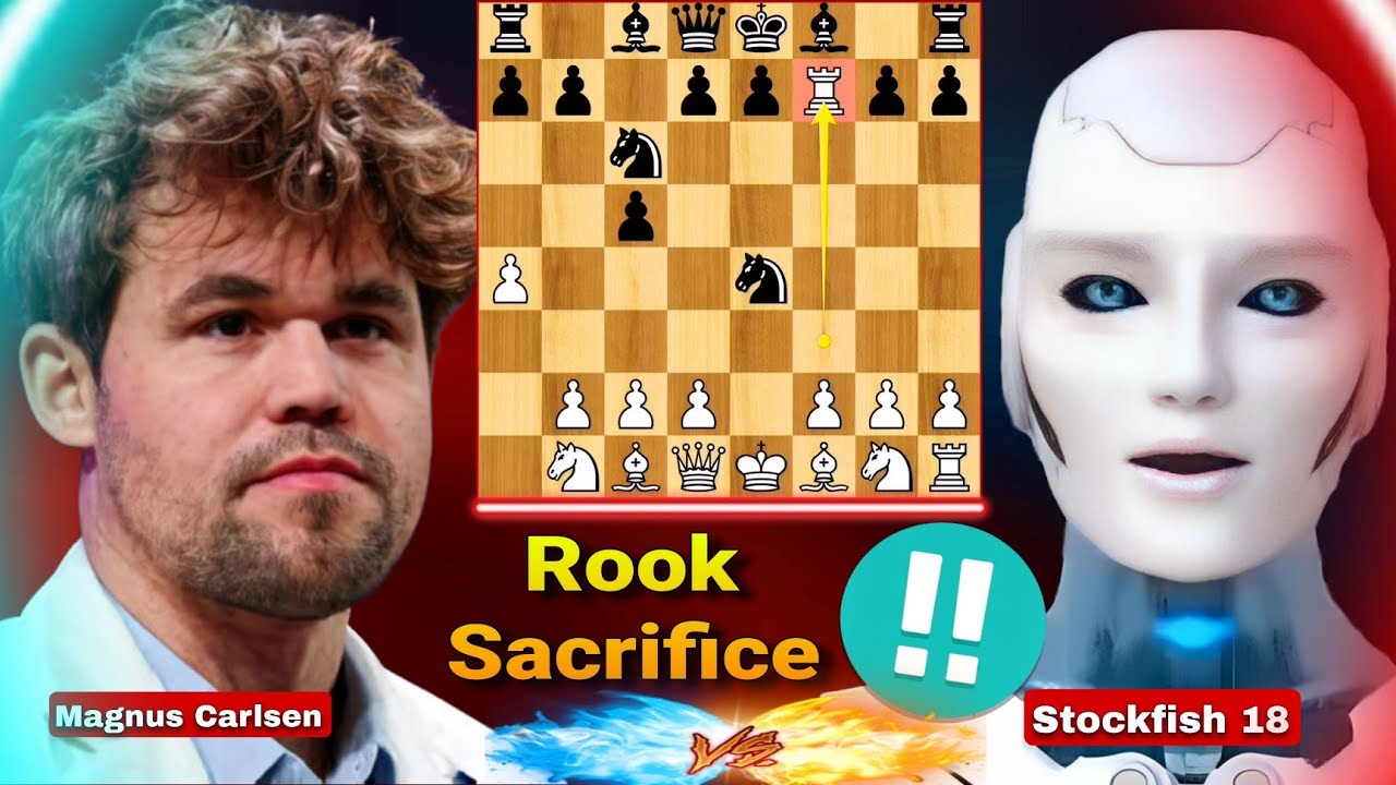 Stockfish 18 шокирует Магнуса Карлсена, жертвуя ладью на поле F7 | Stockfish против Магнуса