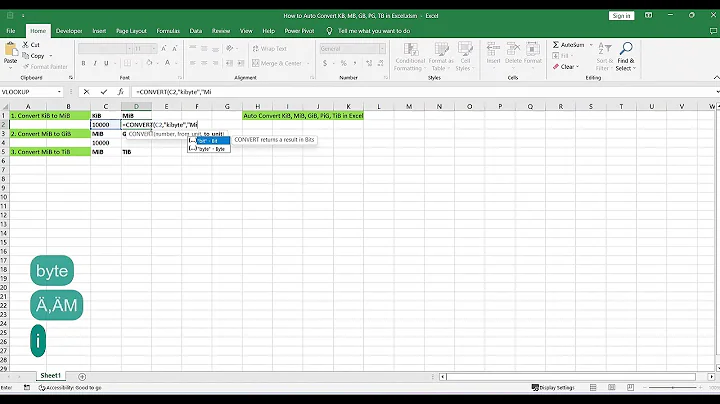 How to Auto Convert KB, MB, GB, PG, TB in Excel