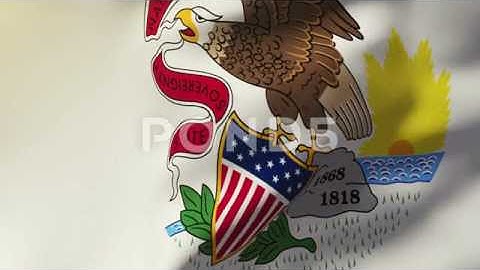 Illinois Flag Waving In The Wind. Looping Sun Rises Style. Animation Loop