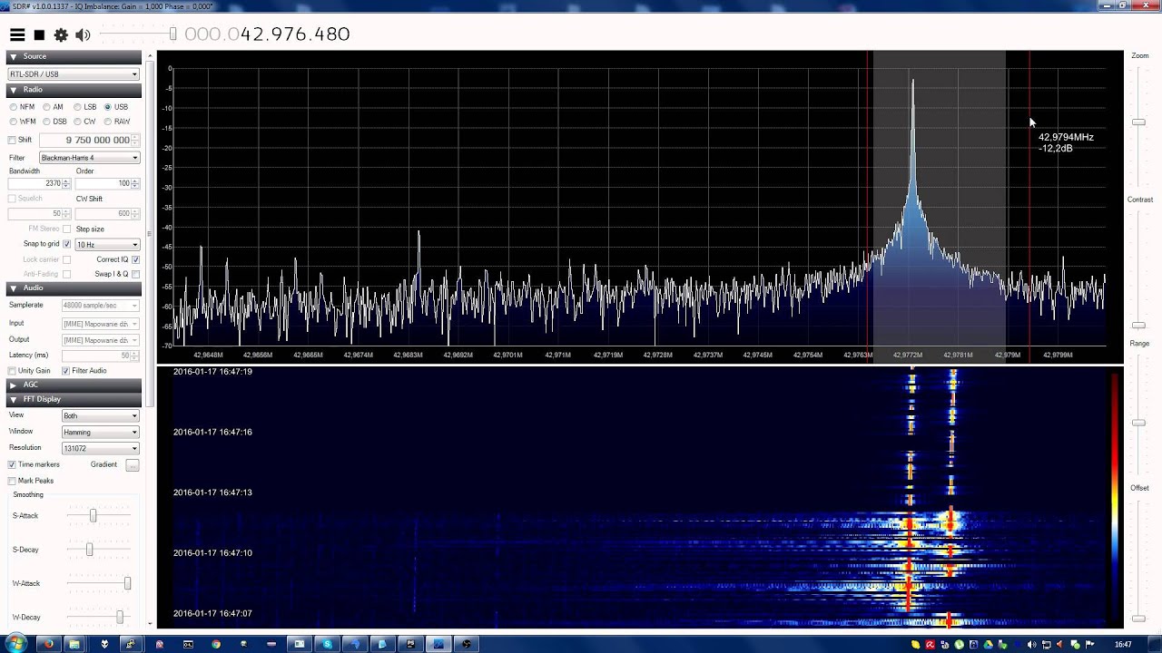 Testowy beacon 2320.975 MHz odbierany via MMDS downconverter + rtlsdr