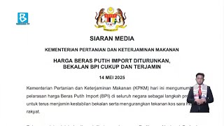 Harga beras putih import diselaras kepada RM2,600 per tan metrik mulai 15 Mei