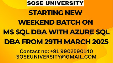 Starting New Weekend Batch on MS Sql DBA + Azure SqlDBA from 29th March 2025 ||Contact+91 9902590140