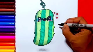 How to draw a cute cucumber | Zed cute drawings