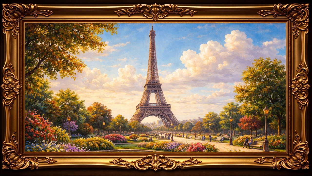 Elegant Eiffel Tower Paris – Classic Framed TV Art in 4K | 2 Hour Peaceful