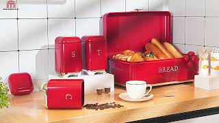 Bread Bin Set – 4 Piece Kitchen Storage Set with Matching Tea, Coffee & Sugar Canisters 🍞☕🍬 Wealth