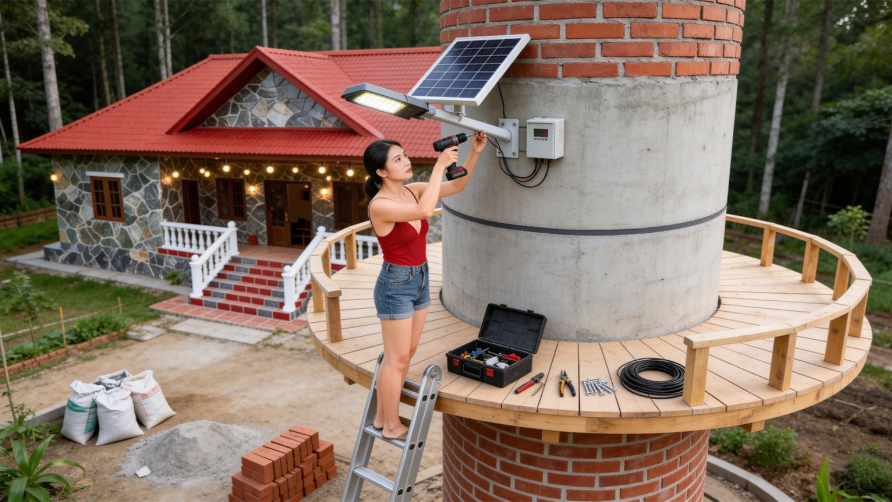 TIMELAPSE -- Full Build in 72 Hours | Solar Powered Light Cabin for the Farm with Red Brick Columns