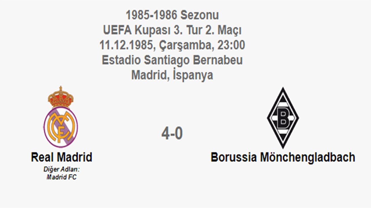 Real Madrid 4 0 Borussia Monchengladbach Hd 11 12 1985 1985 1986 Uefa Cup 3rd Round 2nd Leg Youtube