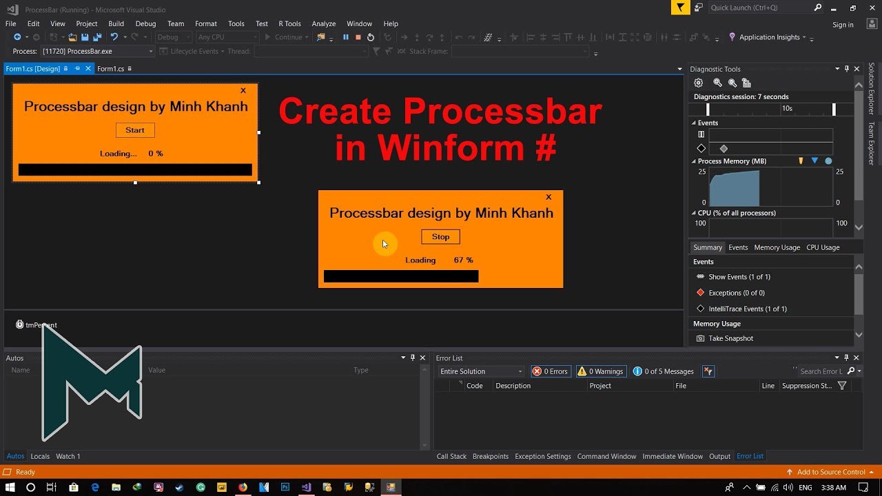 Hướng dẫn tạo Progressbar bằng Panel trong Winform C# - YouTube