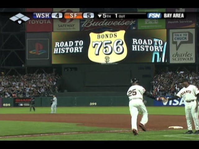 バーリーボンズ Barry Bonds Breaks Home Run Record with 756th Homer | Full