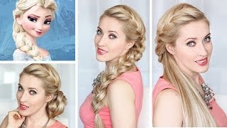 Frozen Elsa BRAID hairstyle. BACK TO SCHOOL hair tutorial, BUN and HALF UPDO