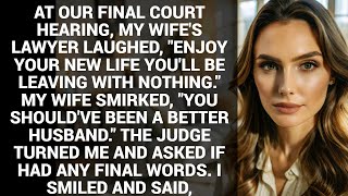 AT OUR FINAL COURT HEARING, MY WIFE'S LAWYER LAUGHED, ENJOY YOUR NEW LIFE YOU'LL BE LEAVING WITH.