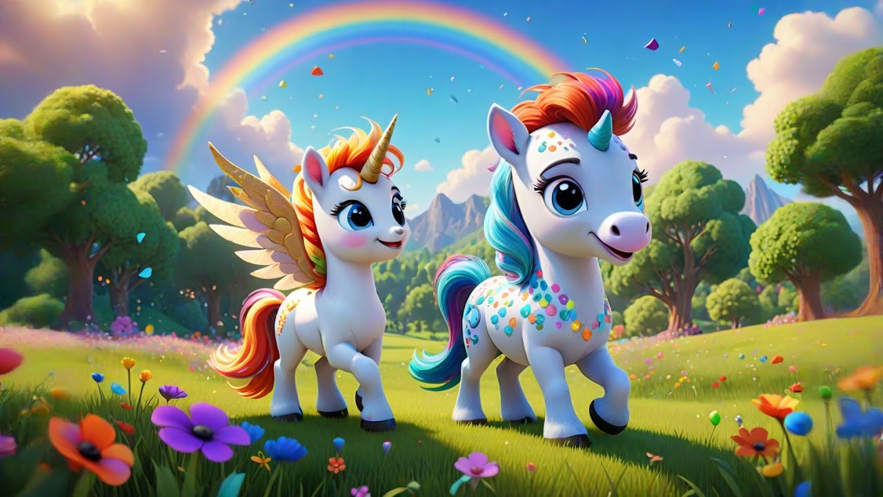Three Baby Unicorns Fly Through Rainbows | Magical Fantasy Song for Kids |  Songs Preschool Learning