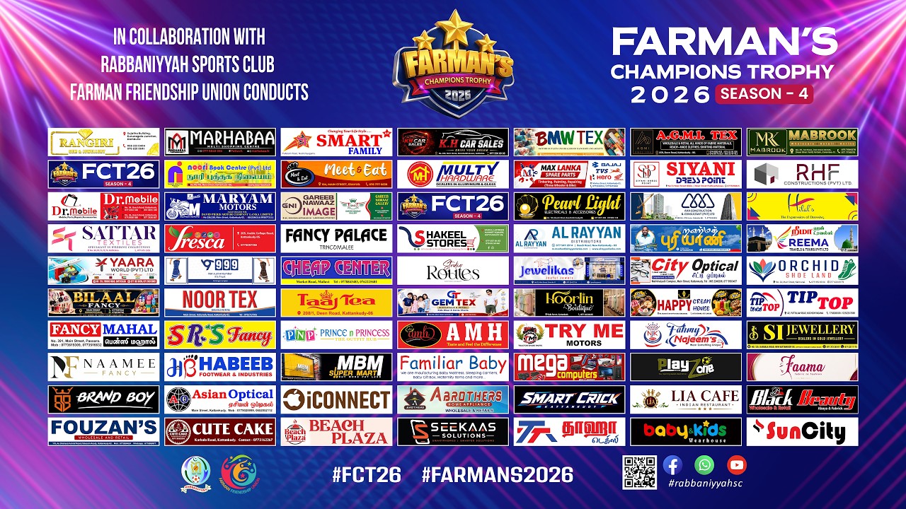 FARMAN'S CHAMPIONS TROPHYMATCH DAY - 0101ST OCT 2026 THURSDAY AT VICTORY GREEN, KATTANKUDY |