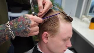 Classic men's medium length haircut with shear & clipper /Fade /Мужская стрижка