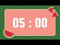 5-Minute Timer | With Upbeat Playful Music &amp; Alarm Bell | Watermelon and Polka Dots Theme 🍉