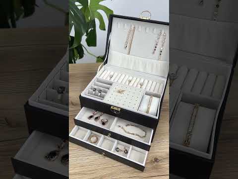 Скринька для прикрас чорна тришарова велика екошкіра 23*17*13.5 см Гранд Презент JZ-003-2, відео 1