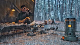 Solo Camping in Rain with My Dog . Cozy Relaxing in the Tent ASMR