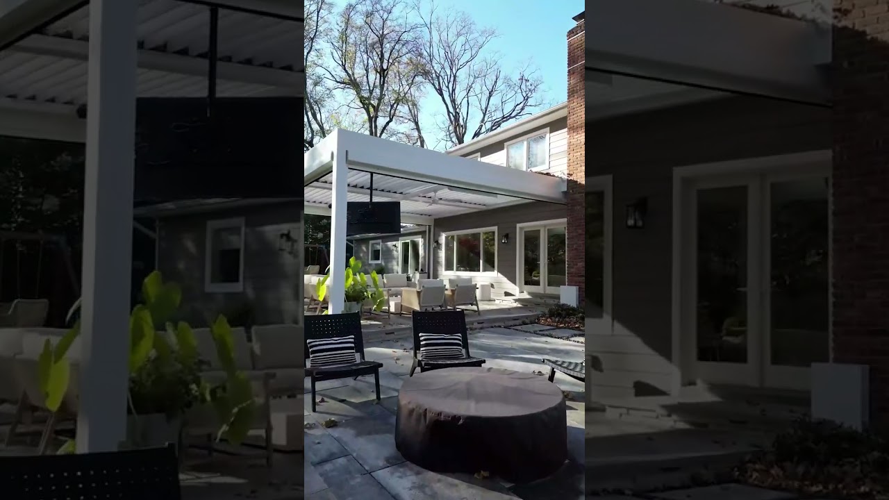 Experience luxury outdoor living with a custom motorized louvered roof pergola